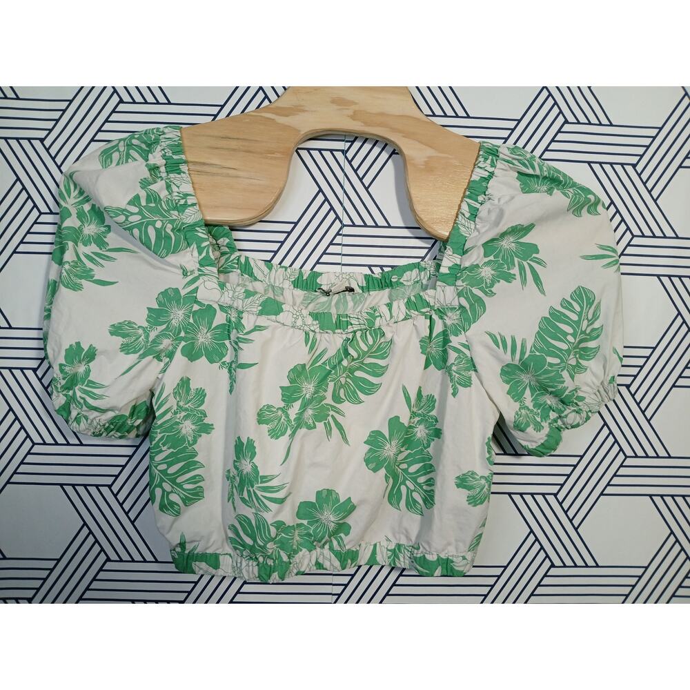 American Eagle Off Shoulder Floral Crop Tropical Hawaiian Coastal Cowgirl Boho